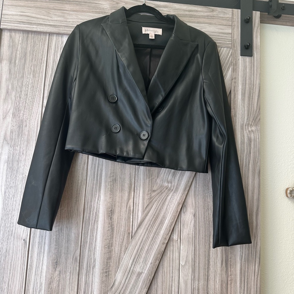 Cropped Vegan Leather Blazer